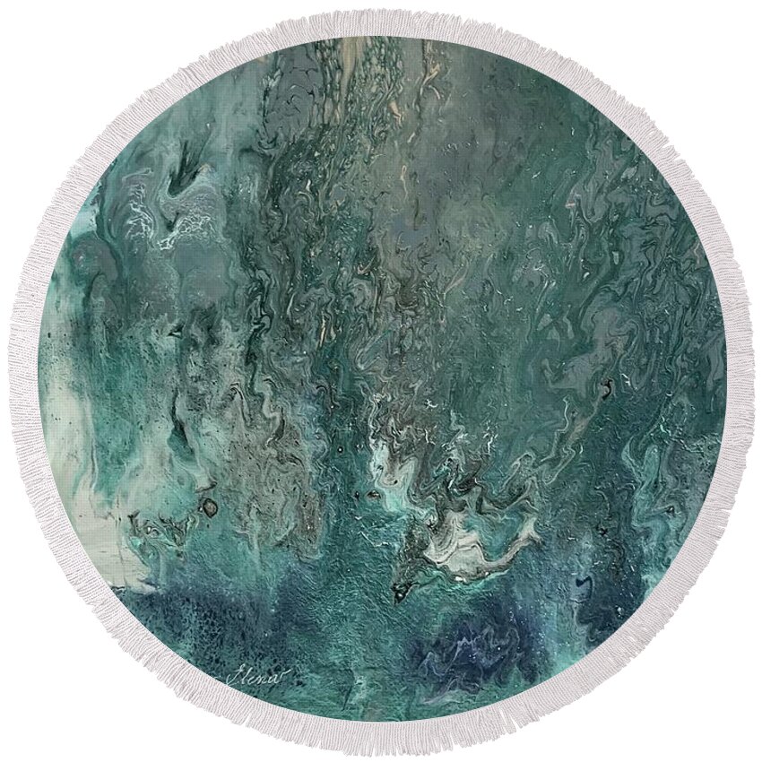 Abstract Art Round Beach Towel featuring the painting Storm of tears on a cloudy day by Monica Elena