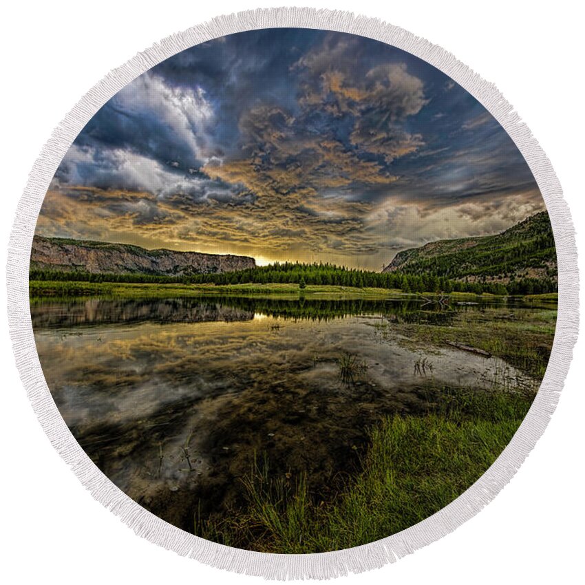 Madison River Valley Round Beach Towel featuring the photograph Storm over Madison River Valley by Josh Bryant