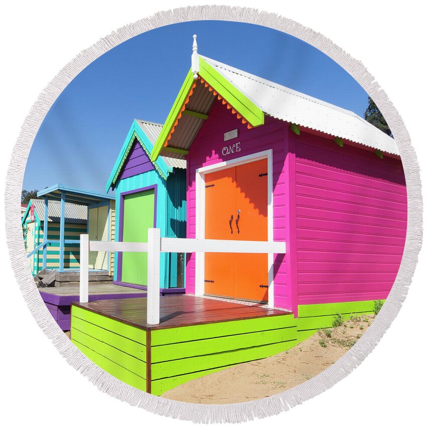 Beach Boxes Round Beach Towel featuring the photograph Sugar Shack by Linda Lees