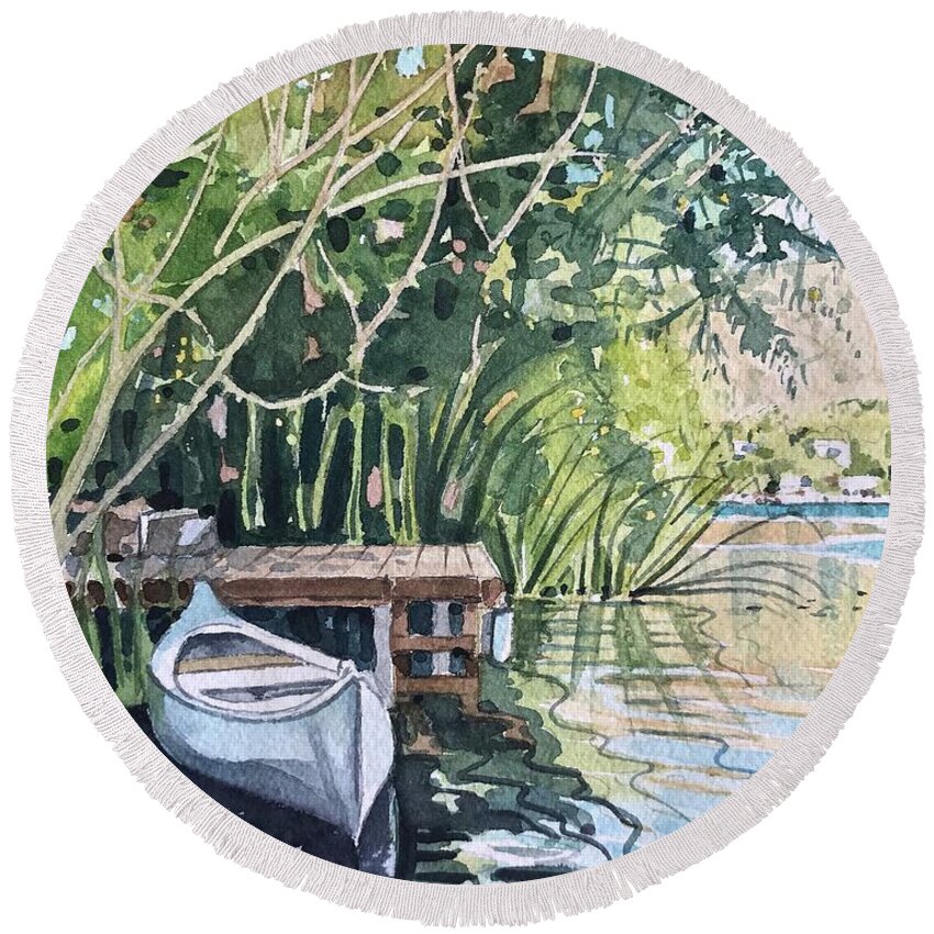 Canoe Round Beach Towel featuring the painting Summer Afternoon by Luisa Millicent