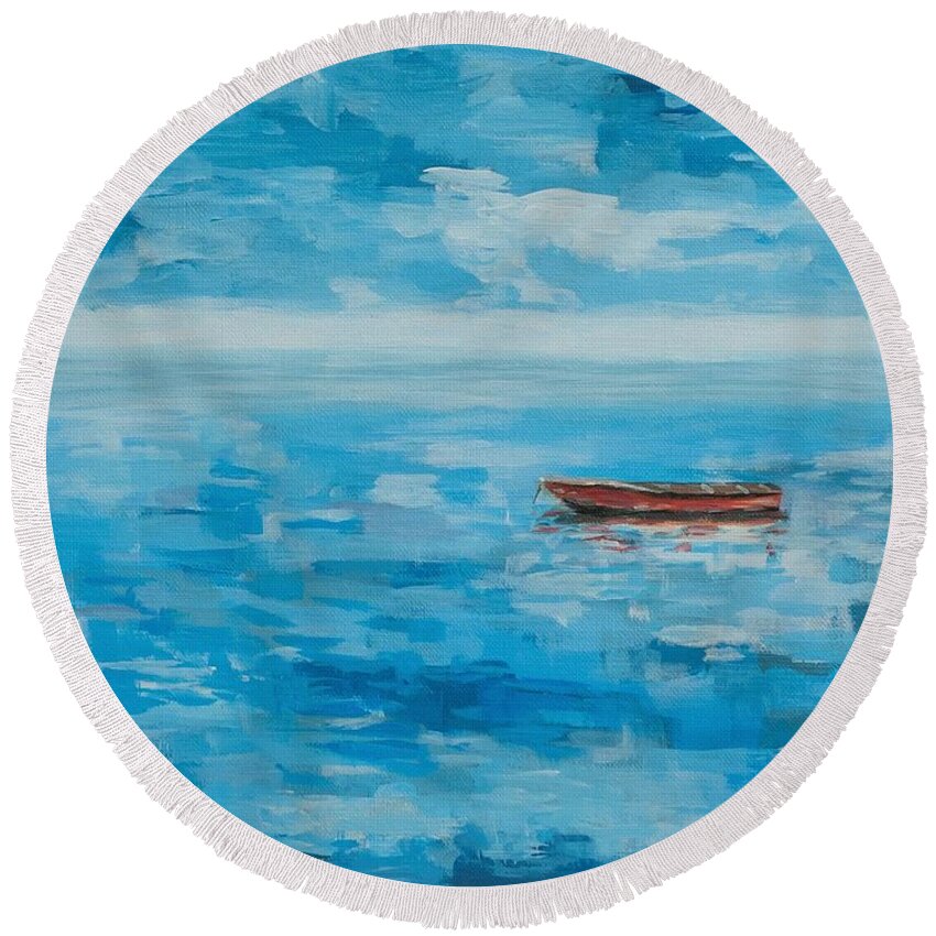 Boat Round Beach Towel featuring the painting Summer Float by Deborah Smith