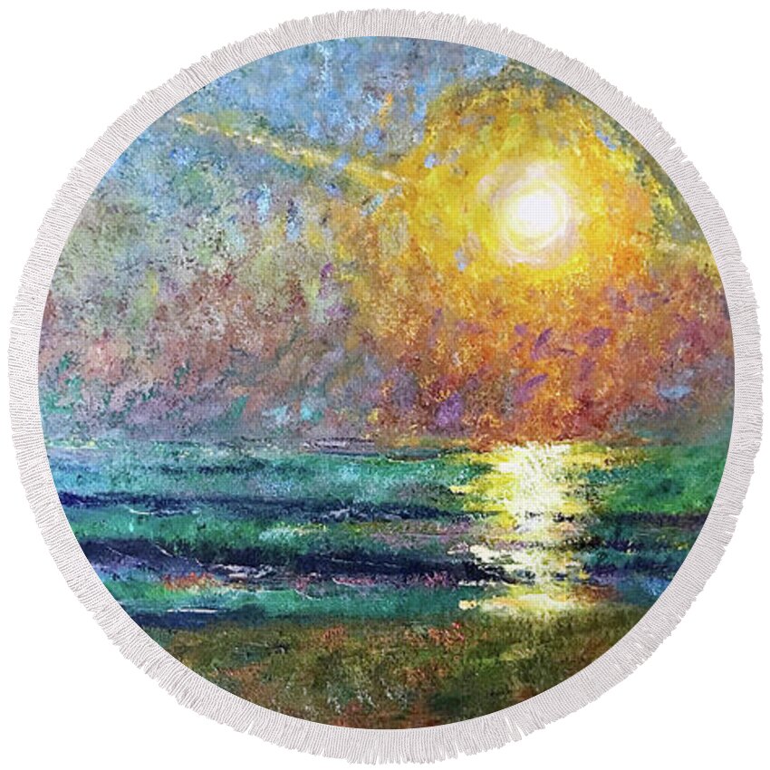 Beach Round Beach Towel featuring the painting Summer Nights by Josef Kelly