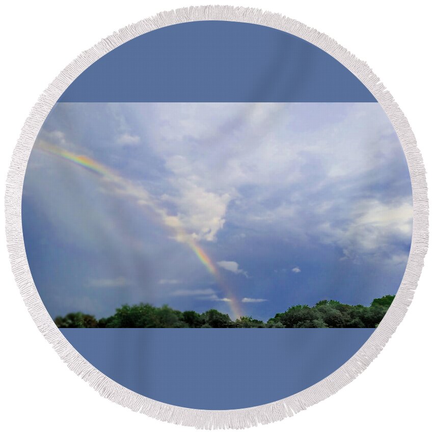 Weather Round Beach Towel featuring the photograph Summer Rainbow by Ally White