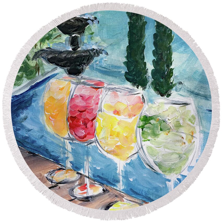 Wine Round Beach Towel featuring the painting Summer Wine by Roxy Rich