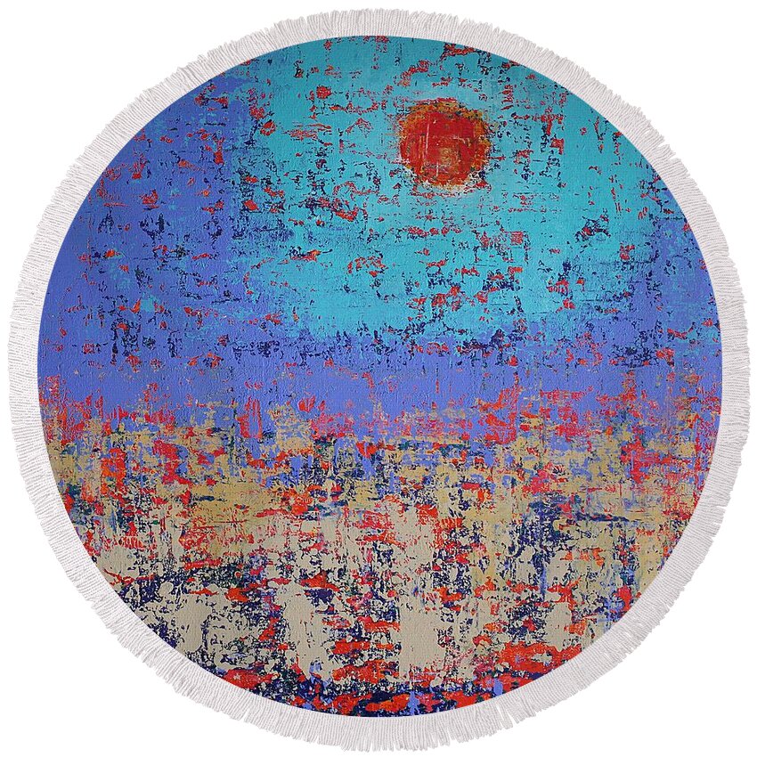 Tidepool Round Beach Towel featuring the painting Summertide original painting by Sol Luckman