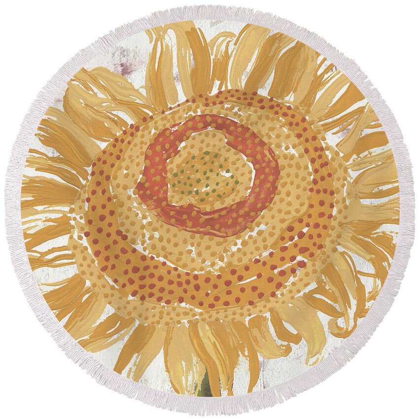 Sunflower Round Beach Towel featuring the painting Sunflower II by Nikita Coulombe