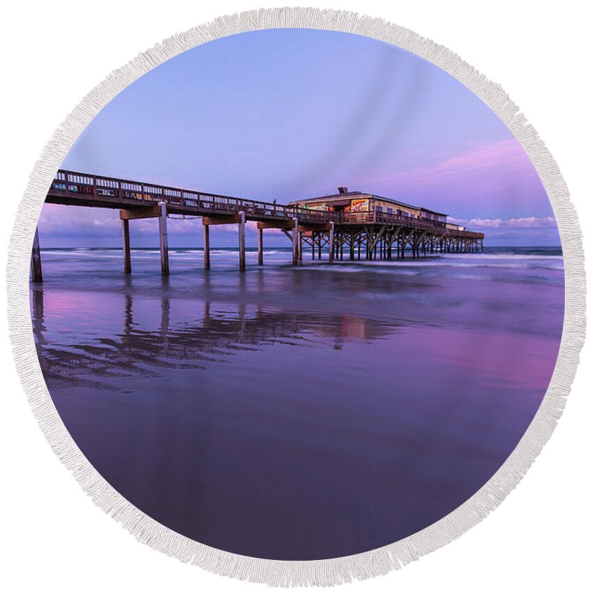 Florida Round Beach Towel featuring the photograph Sunglow Pier at Sunset by Stefan Mazzola