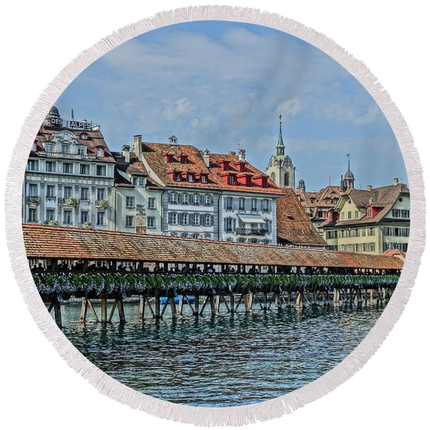 Lucerne Round Beach Towel featuring the photograph Sunny afternoon in Lucerne by Patricia Caron