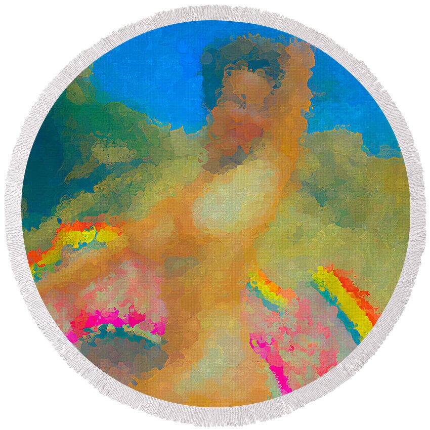 Abstract Nude Round Beach Towel featuring the digital art Sunny Bright Abstract by Cathy Anderson