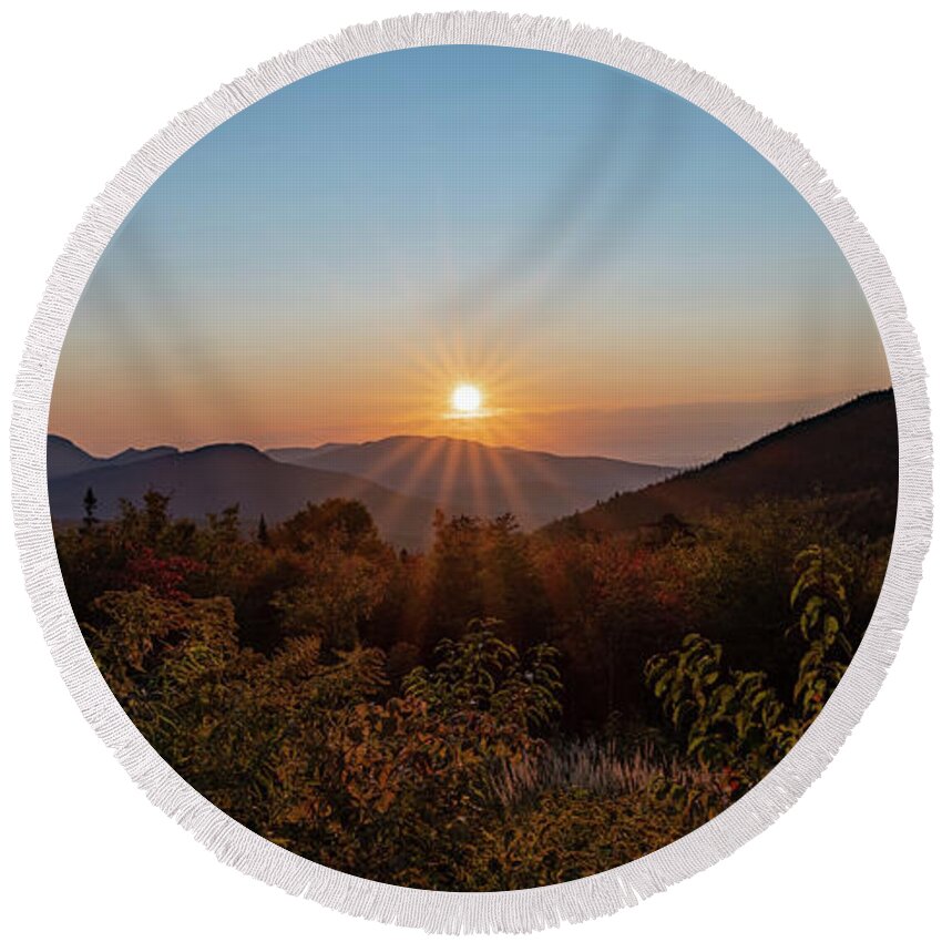 Kancamagus Round Beach Towel featuring the photograph Sunrise in New Hampshire's White Mountains 2x1 by William Dickman