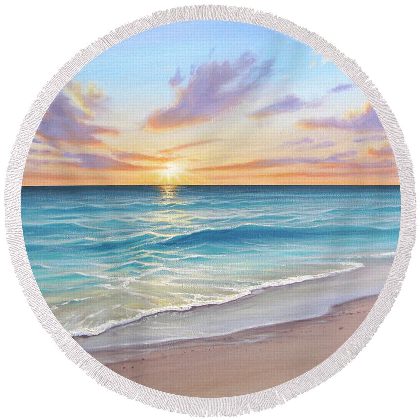 Seascape Round Beach Towel featuring the painting Sunrise Splendor by Joe Mandrick