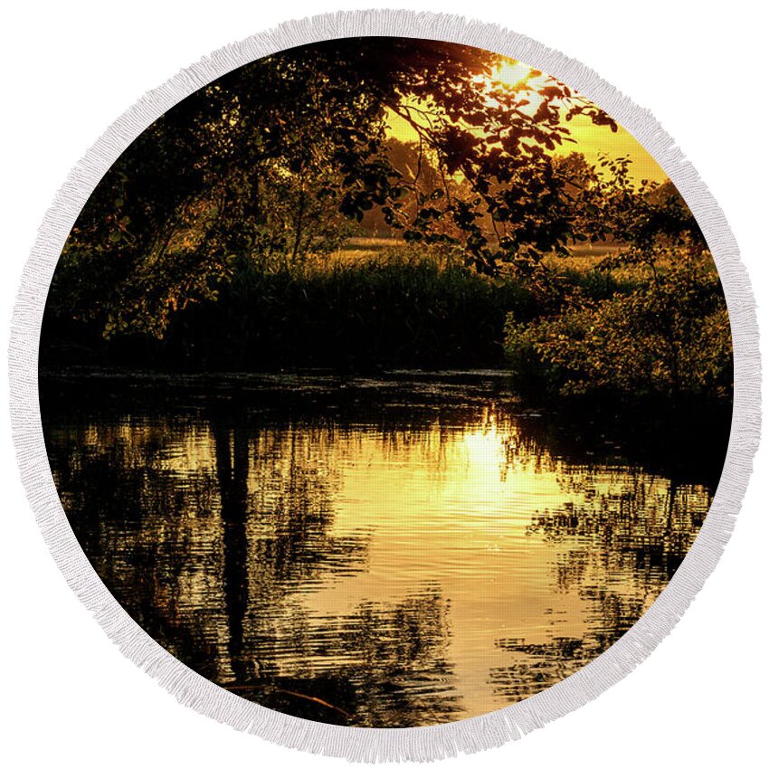 Spreewald Round Beach Towel featuring the photograph Sunset in the Spreewald by Sun Travels