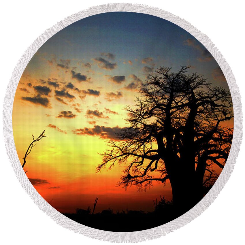 Africa Round Beach Towel featuring the photograph sunset on the Zambezi by Darcy Dietrich