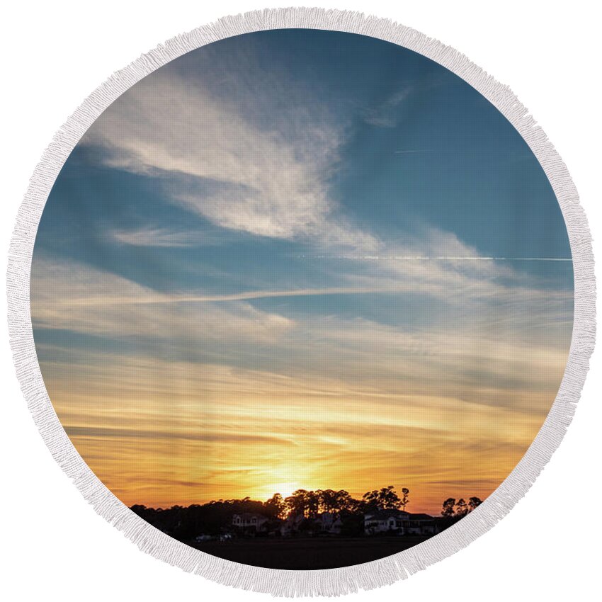 Sunset Round Beach Towel featuring the photograph Sunset Over Bobb Island by Dennis Schmidt