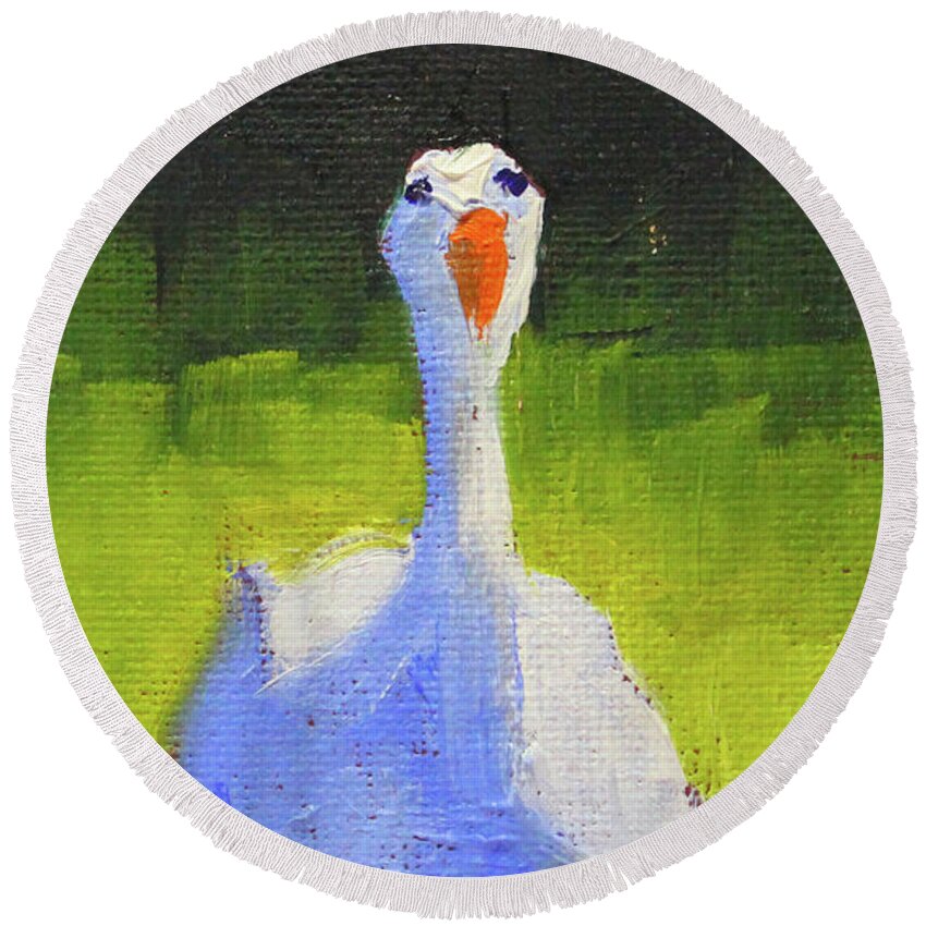 White Goose Round Beach Towel featuring the painting Sunshine Goose by Nancy Merkle