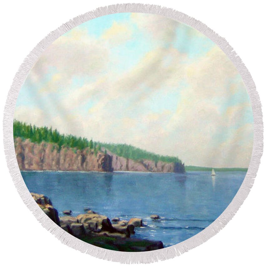 Landscape Round Beach Towel featuring the painting Superior View by Rick Hansen