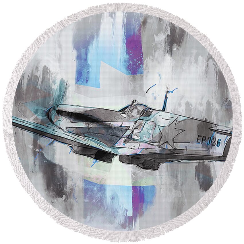 Spitfire Round Beach Towel featuring the painting Supermarine Spitfire - 37 by AM FineArtPrints