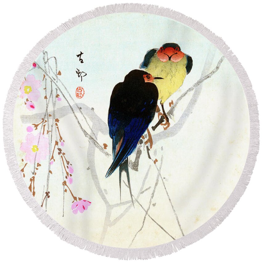 Japan Round Beach Towel featuring the painting Swallow by Koson