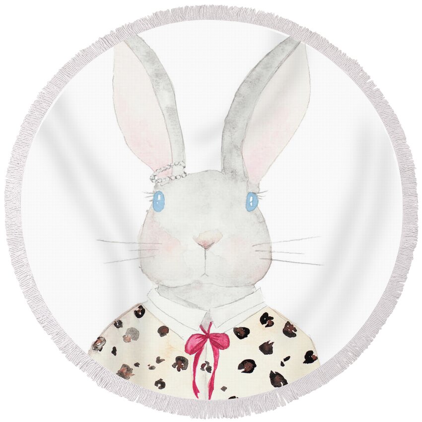 Sweater Round Beach Towel featuring the mixed media Sweater Rabbit by Nola James