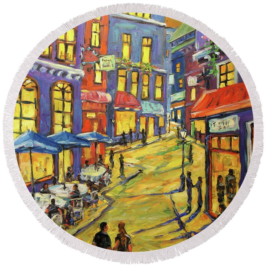 Urban Scene Round Beach Towel featuring the painting Swing Town by Prankearts by Richard T Pranke