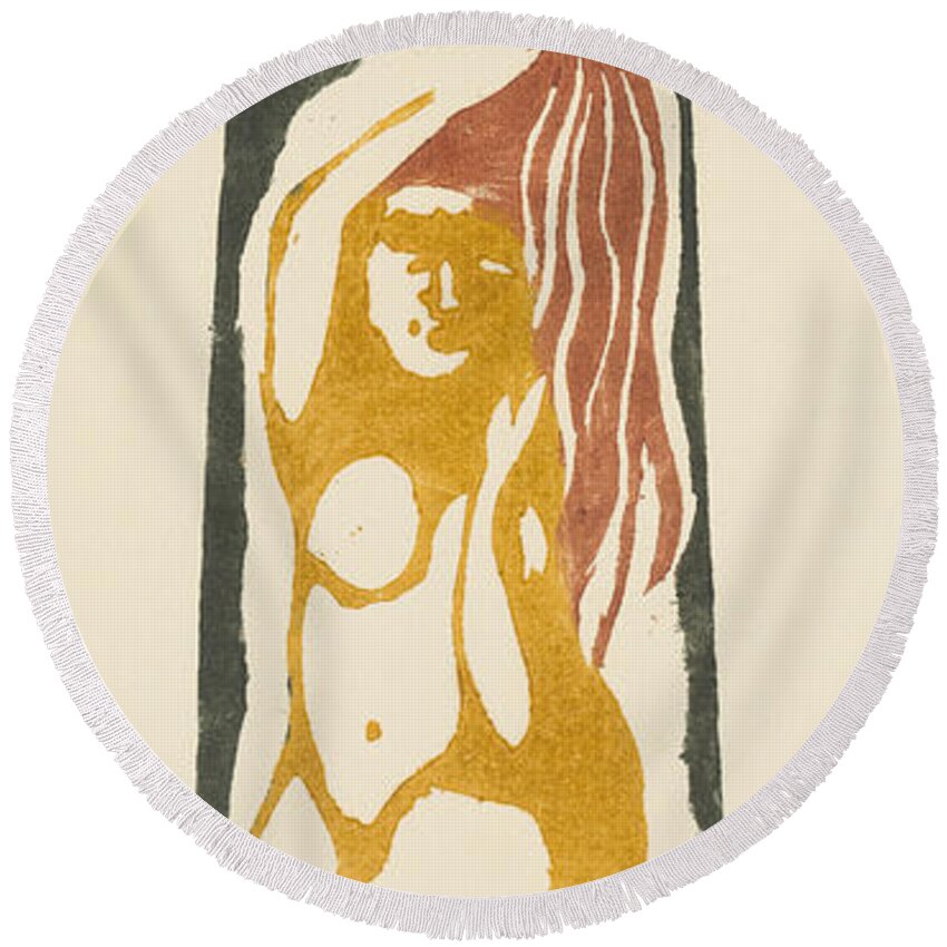 Gauguin Round Beach Towel featuring the painting Tahitian woman by Paul Gauguin