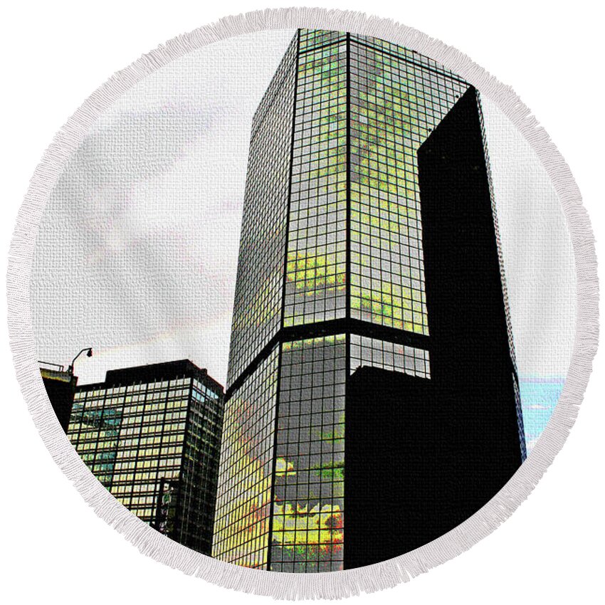 Tall Building Lots Of Windows Round Beach Towel featuring the digital art Tall Building Lots Of Windows by Tom Janca