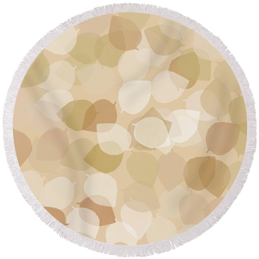 Tan Leaves Round Beach Towel featuring the digital art Tan Leaves Motif for Home Decor Pillows by Delynn Addams