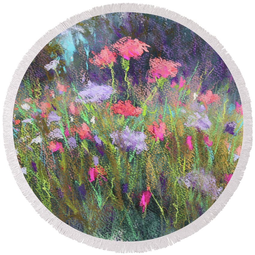 Wildflowers Round Beach Towel featuring the painting Tangled Beauty by Susan Jenkins