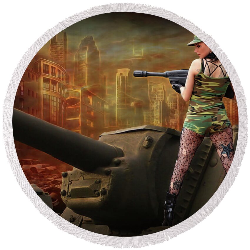 Tank Round Beach Towel featuring the photograph Tank Girl Age Of Ruin by Jon Volden