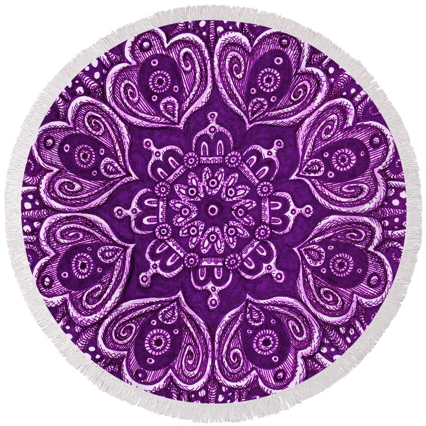 Boho Round Beach Towel featuring the drawing Tapestry Square 8 by Amy E Fraser