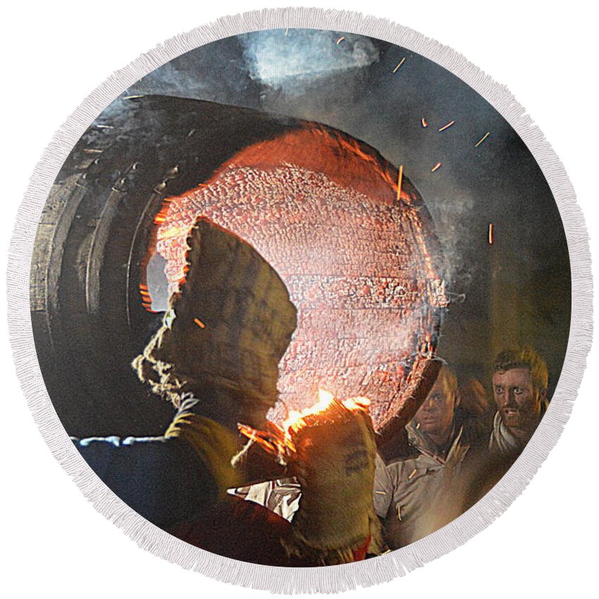 Tar Barrels Round Beach Towel featuring the photograph Tar Barrels by Andy Thompson