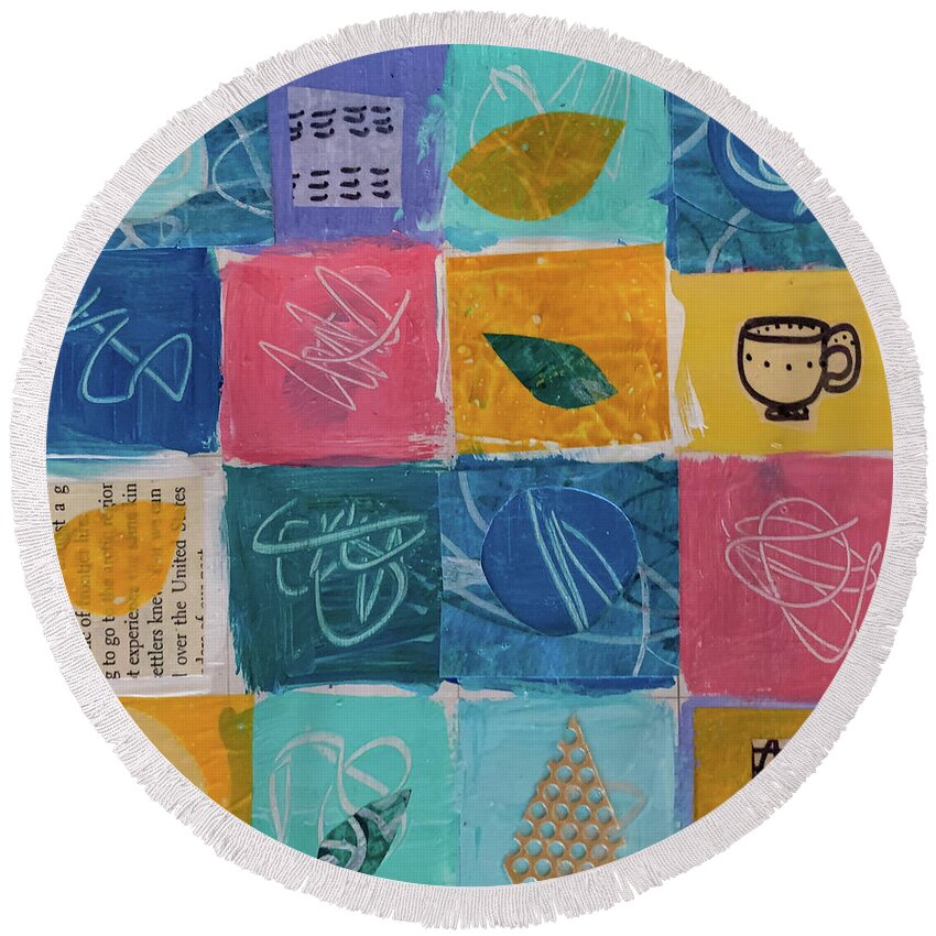 Tea Round Beach Towel featuring the mixed media Tea Box One by Julia Malakoff