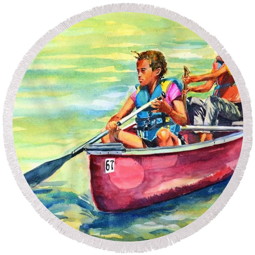 Children Round Beach Towel featuring the painting Team spirit by Betty M M Wong