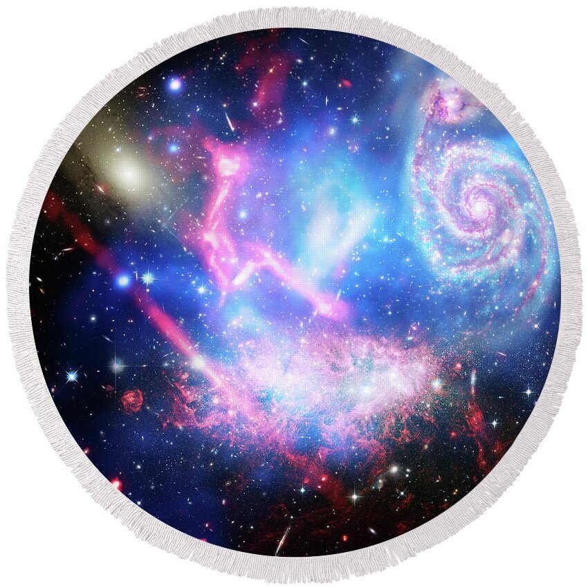 Telescope Round Beach Towel featuring the photograph Telescopes Combine to Push Frontier on Galaxy Clusters. by Joaquin Corbalan
