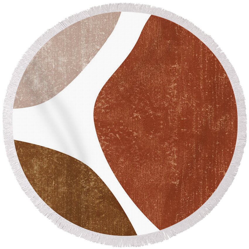 Terracotta Round Beach Towel featuring the mixed media Terracotta Art Print 1 - Terracotta Abstract - Modern, Minimal, Contemporary Abstract - Brown, Beige by Studio Grafiikka