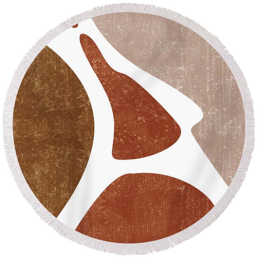 Terracotta Round Beach Towel featuring the mixed media Terracotta Art Print 3 - Terracotta Abstract - Modern, Minimal, Contemporary Abstract - Brown, Beige by Studio Grafiikka