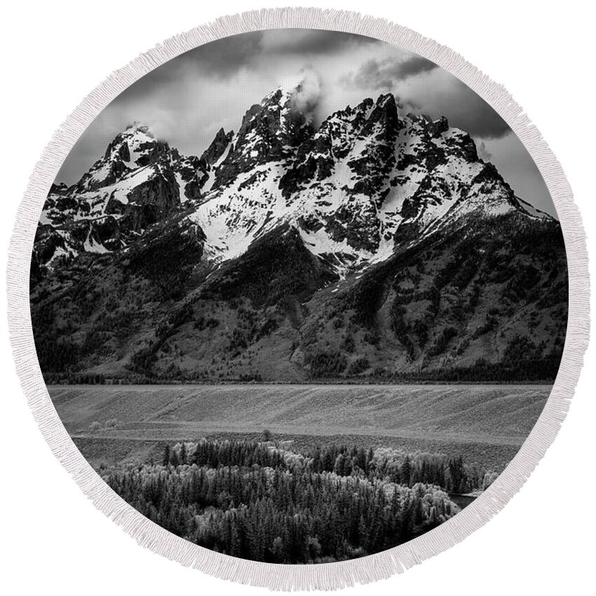 Tetons Round Beach Towel featuring the photograph Tetons over the Snake River II by Jon Glaser