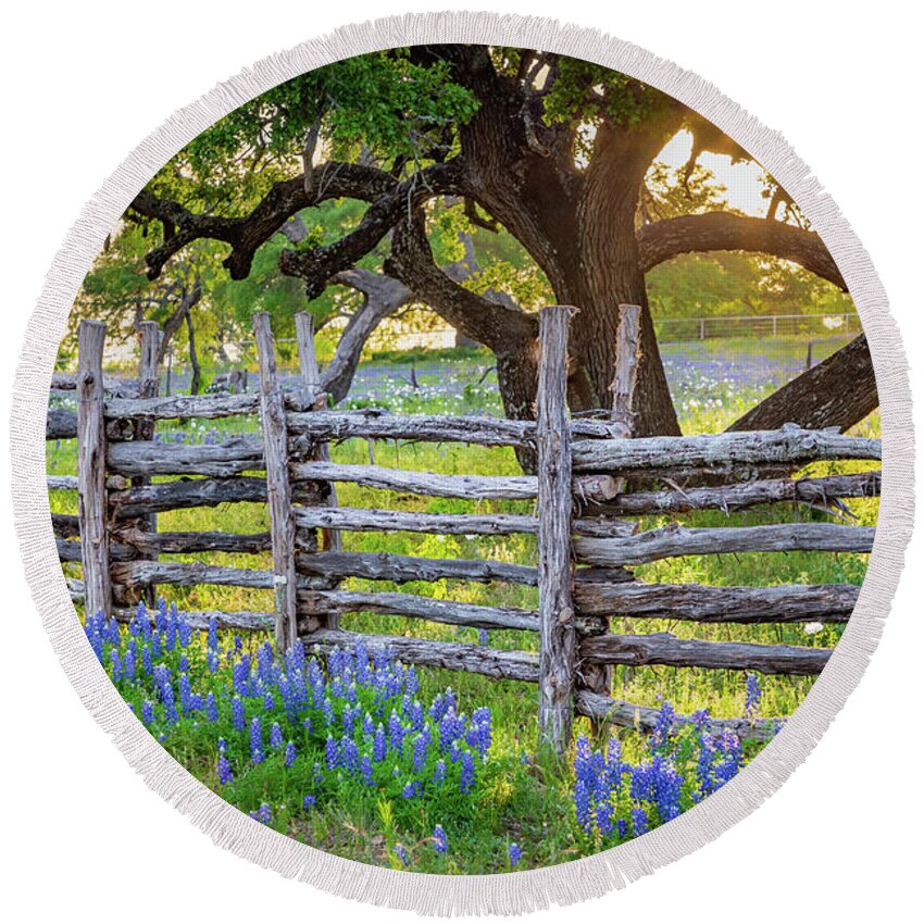 America Round Beach Towel featuring the photograph Texas Fence by Inge Johnsson