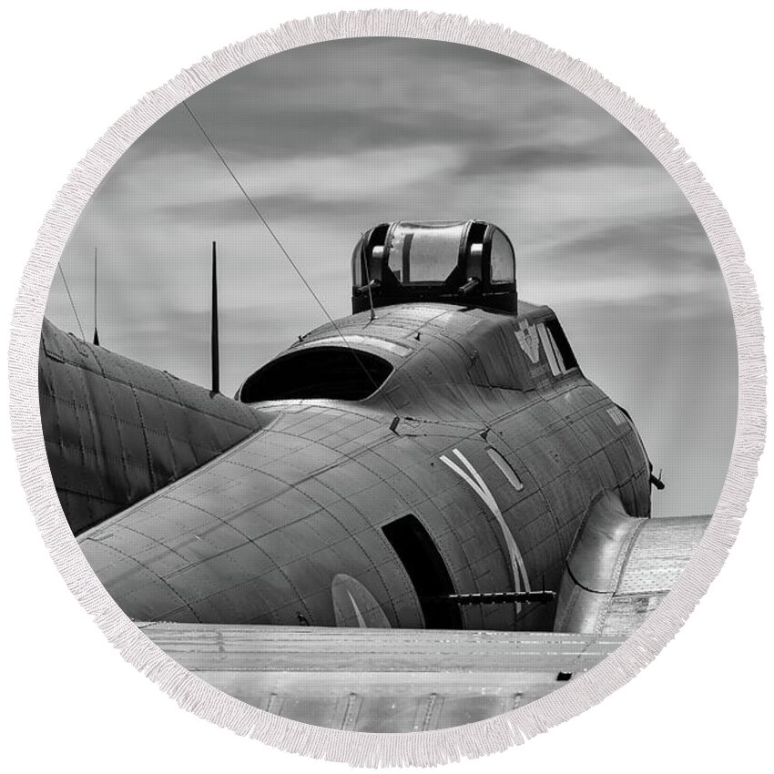B-17 Round Beach Towel featuring the photograph Texas Raiders On The Ramp by Chris Buff