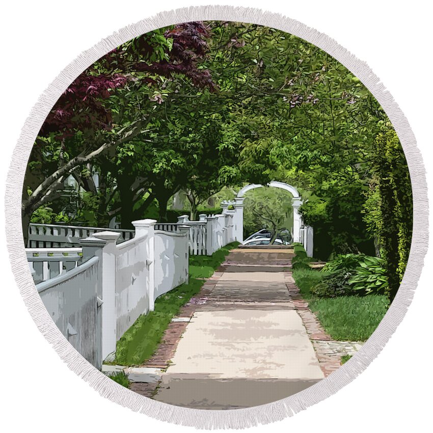 Picket-fence Round Beach Towel featuring the digital art The Arbor by Kirt Tisdale