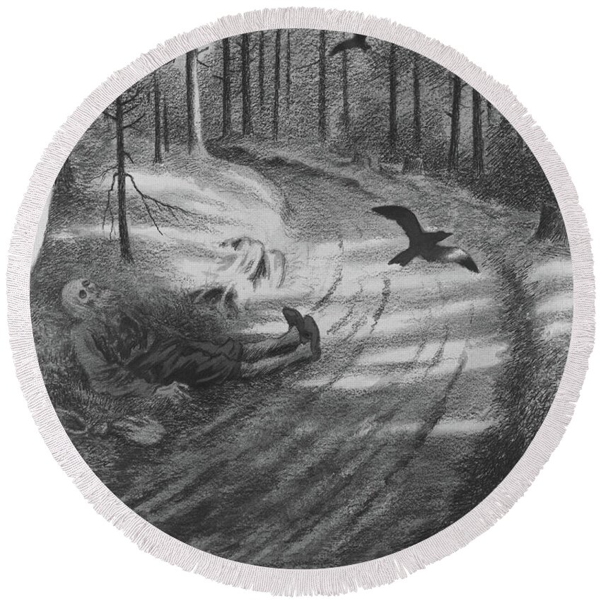 Ghastly Round Beach Towel featuring the painting The Black Death By T Severin Kittelsen by Theodor Kittelsen