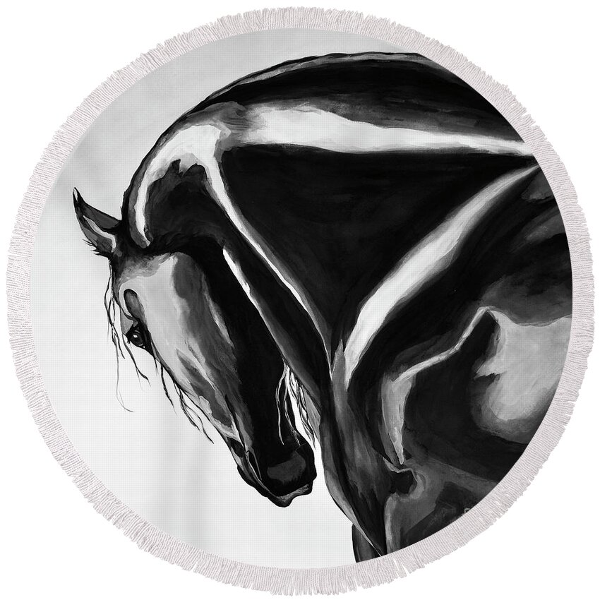 Horse Head Round Beach Towel featuring the painting The Black by Suzette Kallen