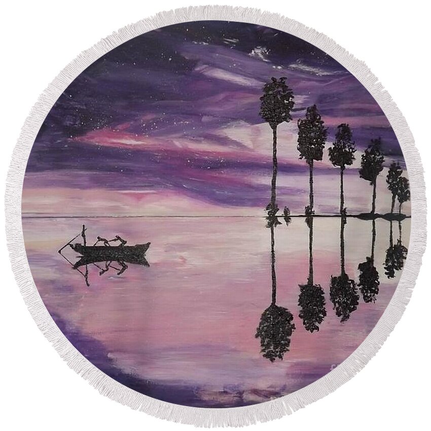 Acrylic Seascape Round Beach Towel featuring the painting The Boaters by Denise Morgan