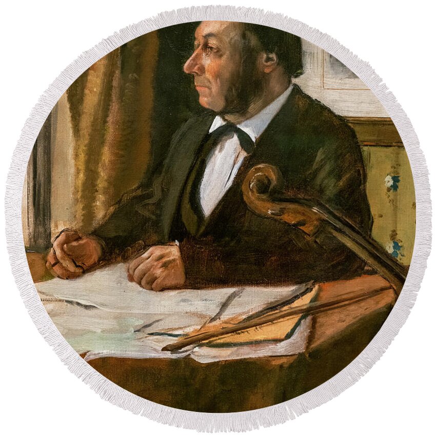 Painting Round Beach Towel featuring the painting The Cellist Louis Marie Pilet Detail by Edgar Degas