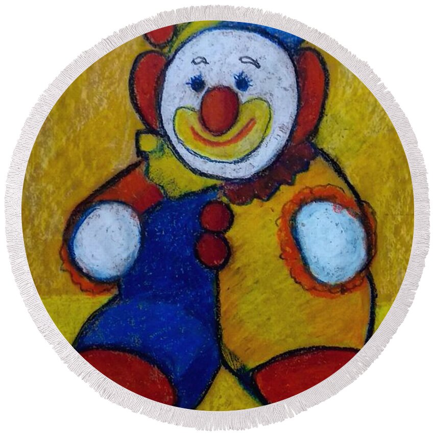 Clown Round Beach Towel featuring the drawing The Clown by Asha Sudhaker Shenoy