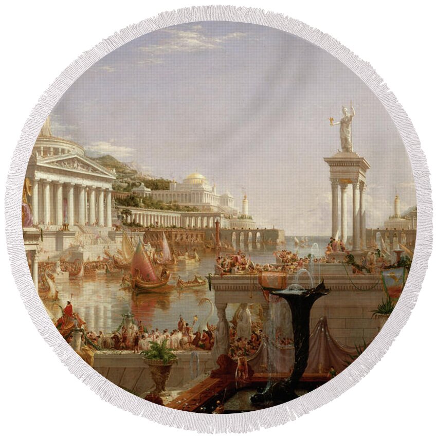 Thomas Cole Round Beach Towel featuring the painting The Course of Empire Consummation by Thomas Cole