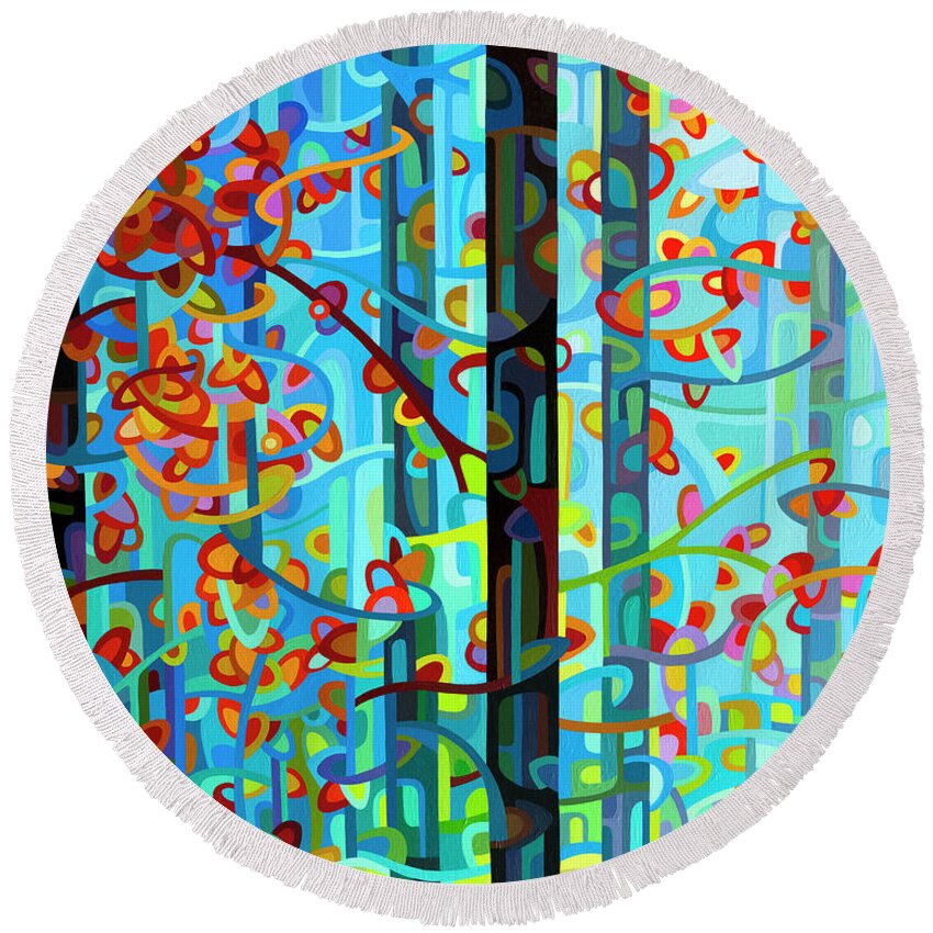 Blue Round Beach Towel featuring the painting The Deep by Mandy Budan