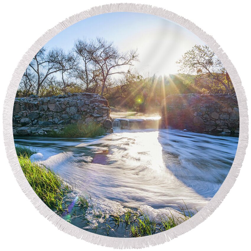 San Diego Round Beach Towel featuring the photograph The Old Mission Dam #1 by Joseph S Giacalone