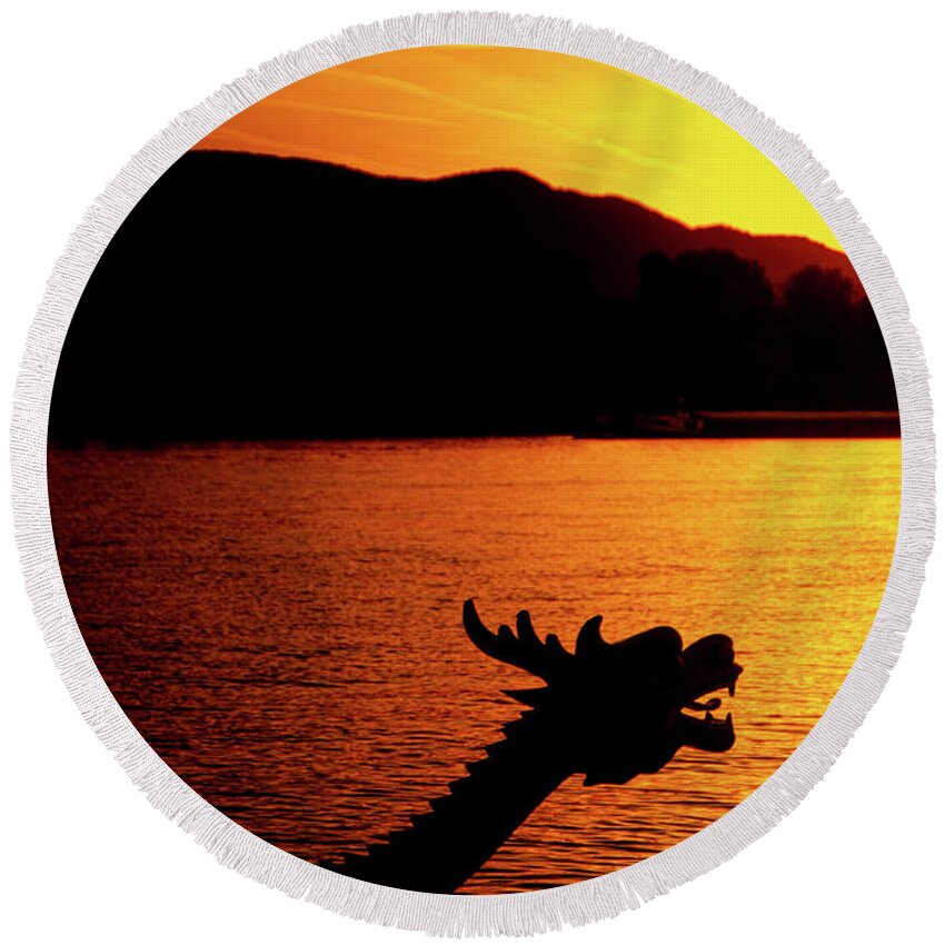 Dragon Round Beach Towel featuring the photograph The Dragon of the Danube by Tito Slack