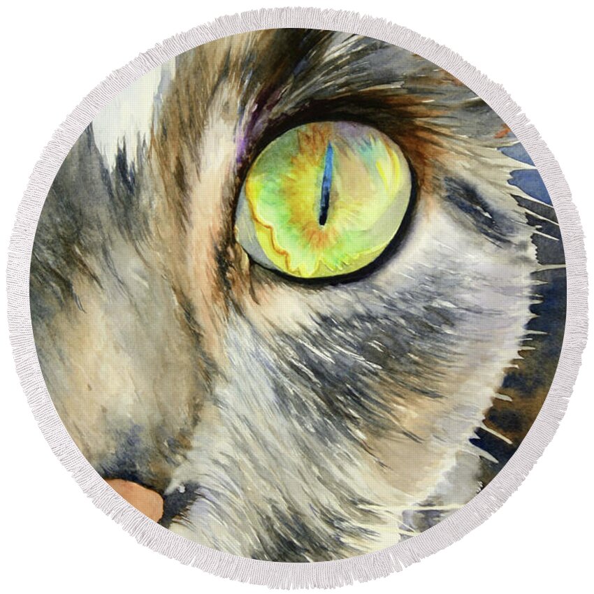 Cat Round Beach Towel featuring the painting The Eye of the Kitty by Brenda Beck Fisher